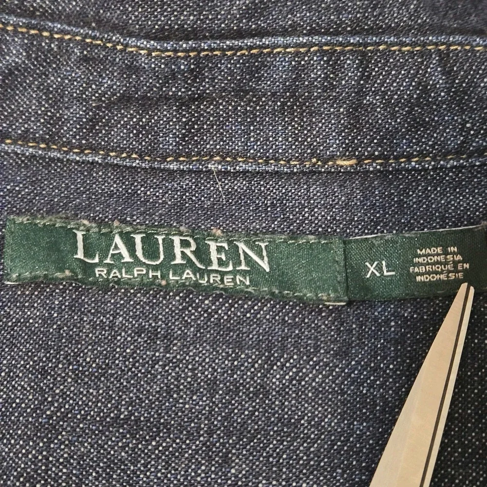 Lauren Ralph Lauren Denim Midi Shift Dress Pockets Size XL - Picture 4 of 7